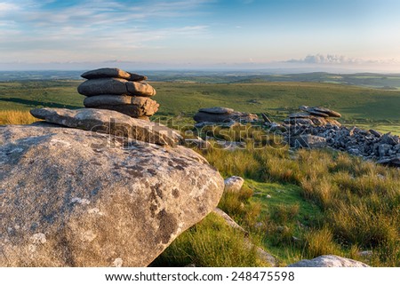 The Cheesewring a weathered granite rock formation on Bodmin Moor in Cornwall
