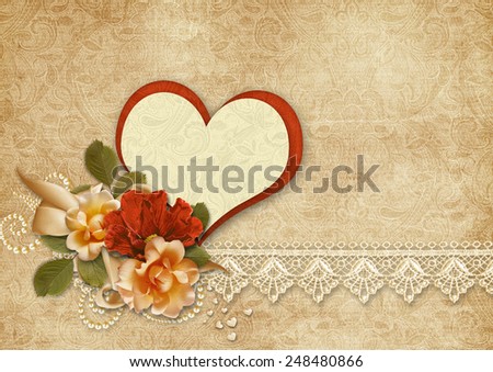 Vintage background with roses and heart.Valentines card.
