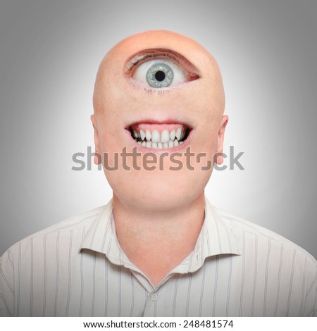 Portrait of young happy successful extraterrestrial. Funny picture from open space. Royalty-Free Stock Photo #248481574