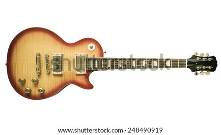 Old sunburst electric guitar isolated on white background
