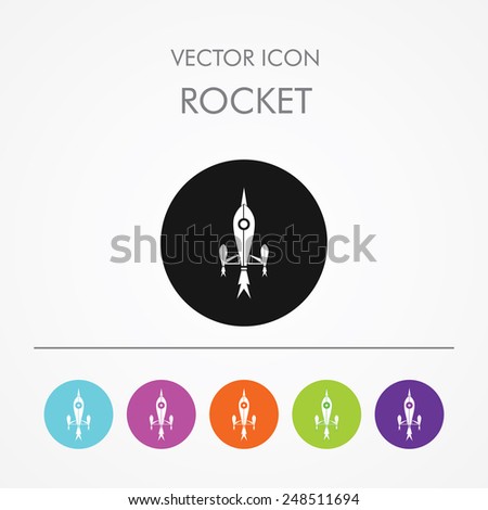 Very Useful Icon of rocket On Multicolored Flat Round Buttons.