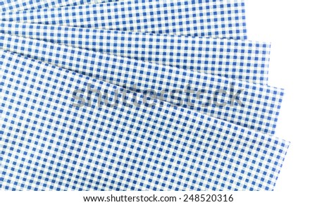 Blue canvas tablecloth isolated on white background