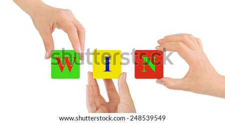 Hands and Win isolated on white background