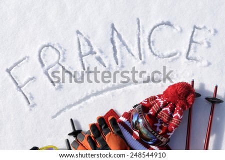 France ski holiday : writing in snow Royalty-Free Stock Photo #248544910