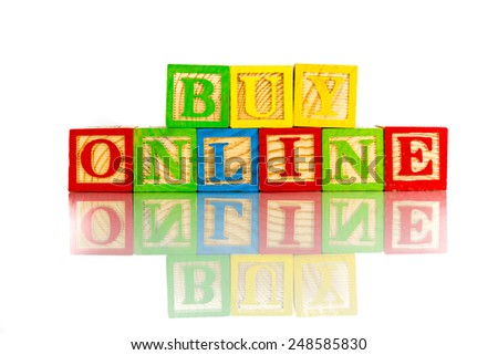 buy online word reflection on white background