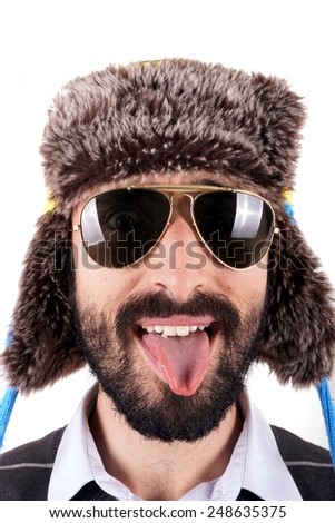 Man with winter hat and sunglasses 
