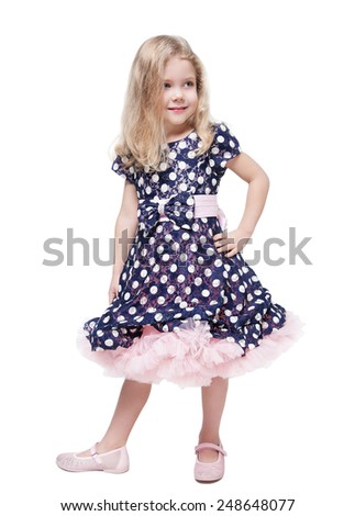 Beautiful little girl with blond hair isolated over white background
