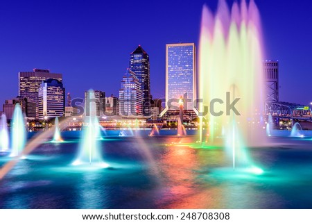 Jacksonville, Florida, USA skyline at the fountain.