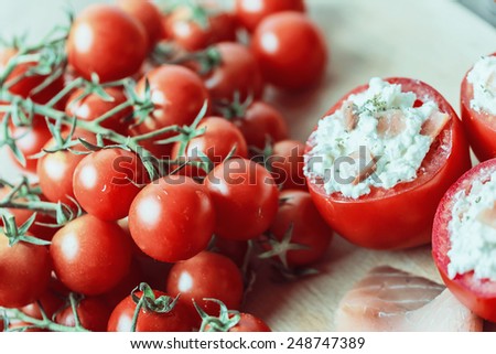 Retro Photo Of Healthy Fresh Red Tomatoes Vegetarian Food