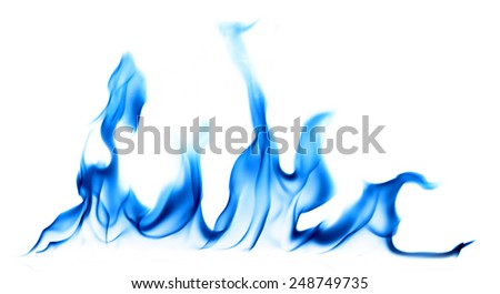 Blue light fire and flames on white background