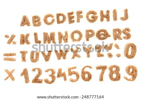 alphabet from bread isolated on the white background