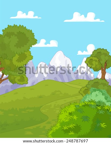 Illustration of idyllic mountain landscape
