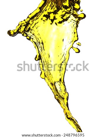 Beautiful yellow juice splash closeup isolated on white background high resolution. 