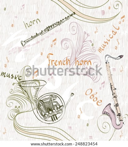 hand drawn seamless pattern of  musical instruments