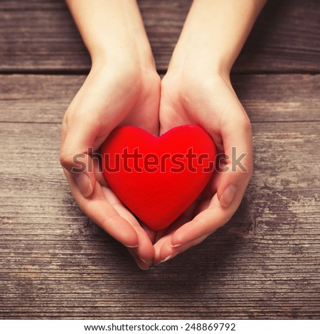 Female hands giving red heart Royalty-Free Stock Photo #248869792