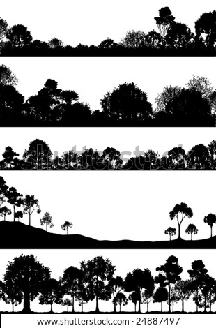 Set of editable vector foregrounds of woodlands