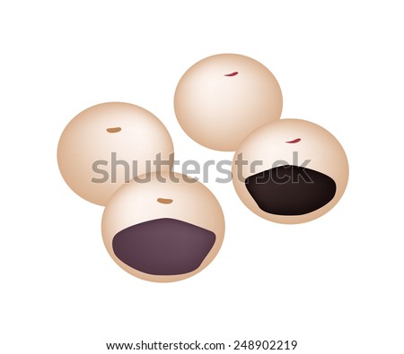 Japanese Traditional Dessert Manju Made From Flour, Rice Powder, Buckwheat Filled with Red Bean Paste Isolated on White Background 