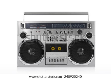 Retro ghetto blaster isolated on white with clipping path Royalty-Free Stock Photo #248920240