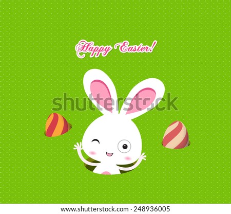 Easter bunny playful with eggs colorful card