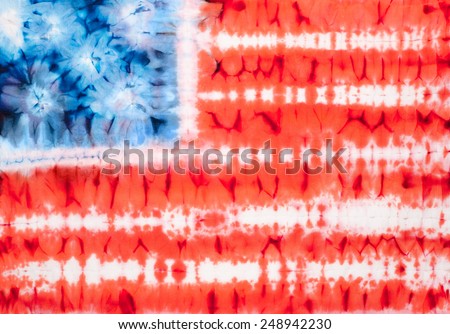 United States of America flag. Tie dyed fabric background