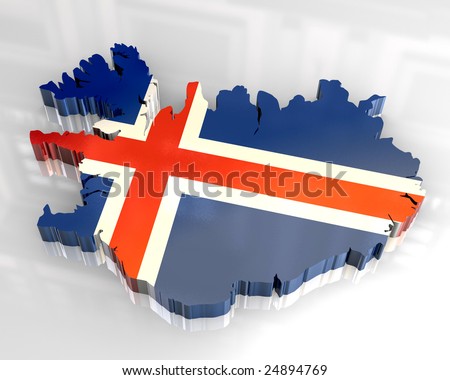 3d flag map of Iceland