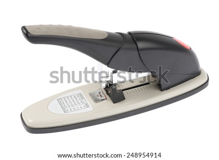 close up black big size stapler isolated on white background