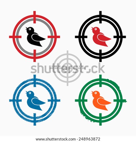 Bird Icon on target icons background. Crosshair icon. Vector illustration