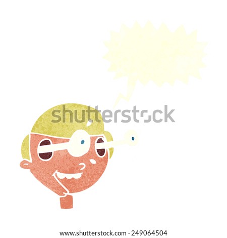 cartoon excited boy's face with speech bubble