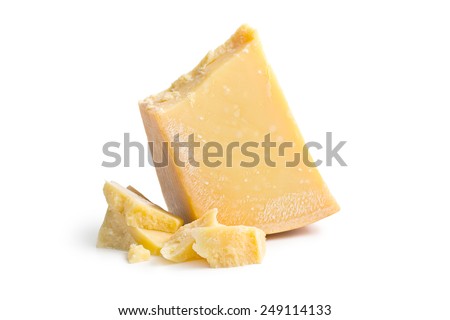 parmesan cheese on white background Royalty-Free Stock Photo #249114133