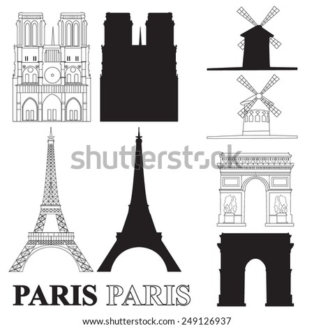 Vector set with landmarks of Paris Royalty-Free Stock Photo #249126937