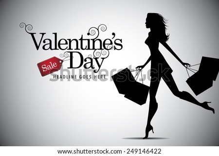Elegant shopping girl Valentines Day advertising template EPS 10 vector royalty free stock illustration