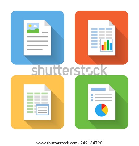 Flat document icons. Vector illustration
