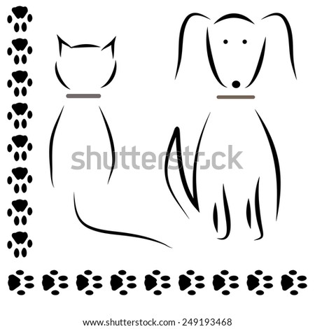 Silhouette cat dog footprints