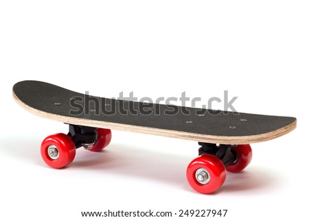 skateboard with red wheels on white background