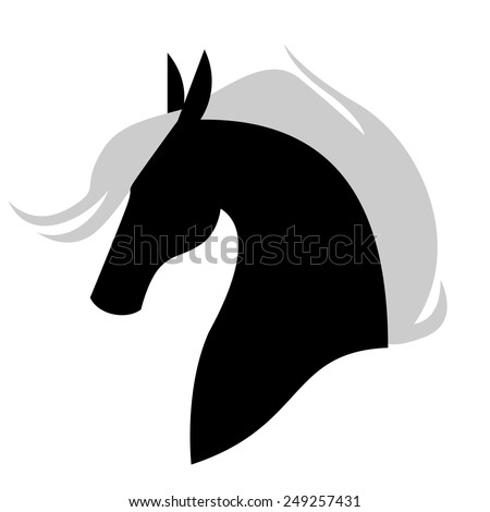 Vector illustrations of silhouette horses head in profile with long flowing mane