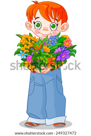 Cute little boy giving a bouquet