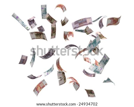 russian rubles falling isolated on white