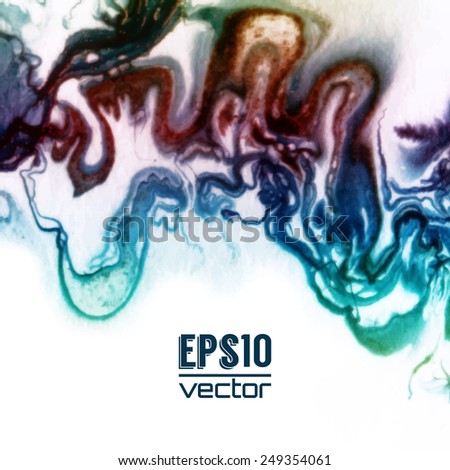 Vector design template with abstract brown, blue and turquoise paint strokes, splashes and swirls on white background for cards, banners, flyers