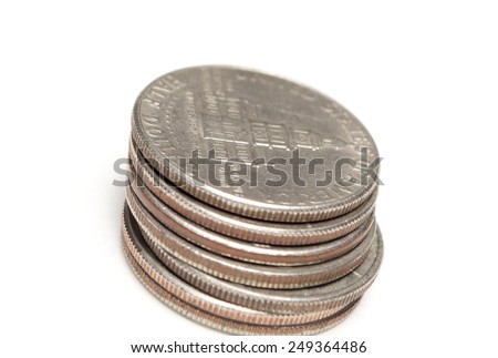 Pile of Silver Coins, Money on White Background 