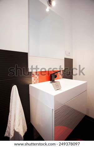 Picture of the clean fashionable bathroom in modern house