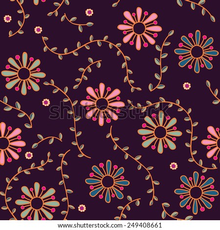Seamless floral pattern. Hand painted background with leaves and flowers.