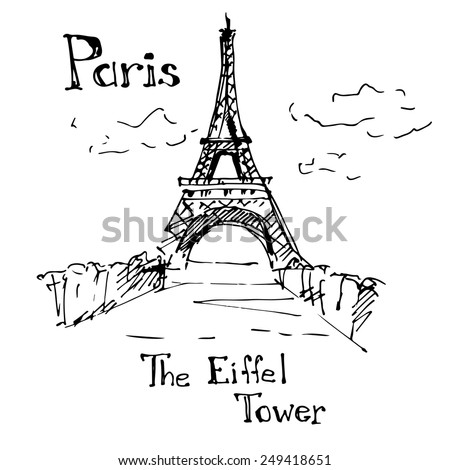 Eiffel tower in Paris for travel design. Sketch. Vector illustration.
