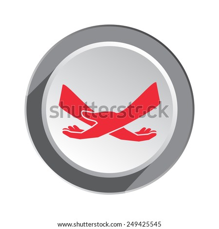 Hand icon. Protection tolerance symbol of health, family, childhood, old age. 3d round button with shadow. Vector