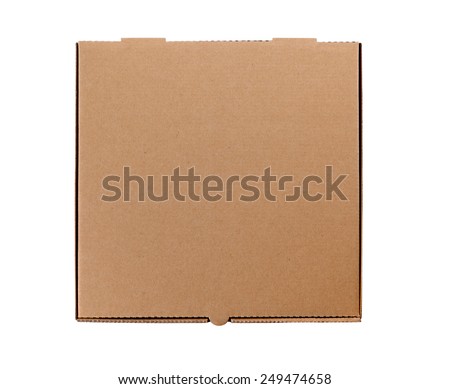 Pizza box, brown, top view. Royalty-Free Stock Photo #249474658
