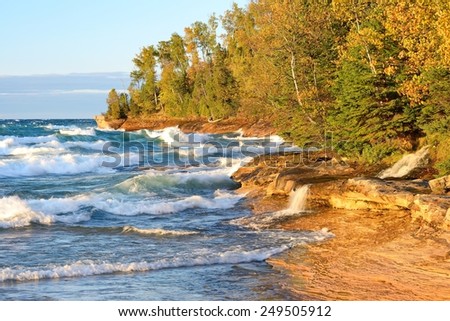 Little waterfall pours into Lake Superior at Pictured Rocks National Lakeshore