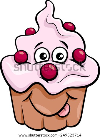 Cartoon Illustration of Sweet Cupcake or Muffin with Cream Clip Art