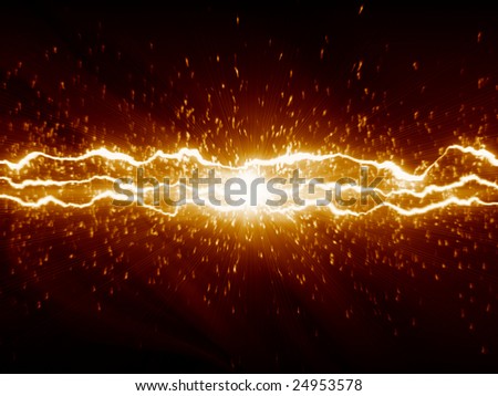 Lightnings on dark background with sparks and rays
