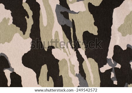 Camouflage pattern on fabric. Brown khaki military texture background