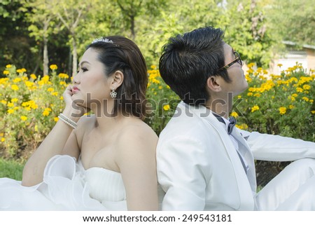 asian couple with pre wedding in the park