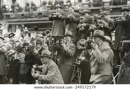 News photographers in Berlin, Germany, 1930s. Royalty-Free Stock Photo #249572179